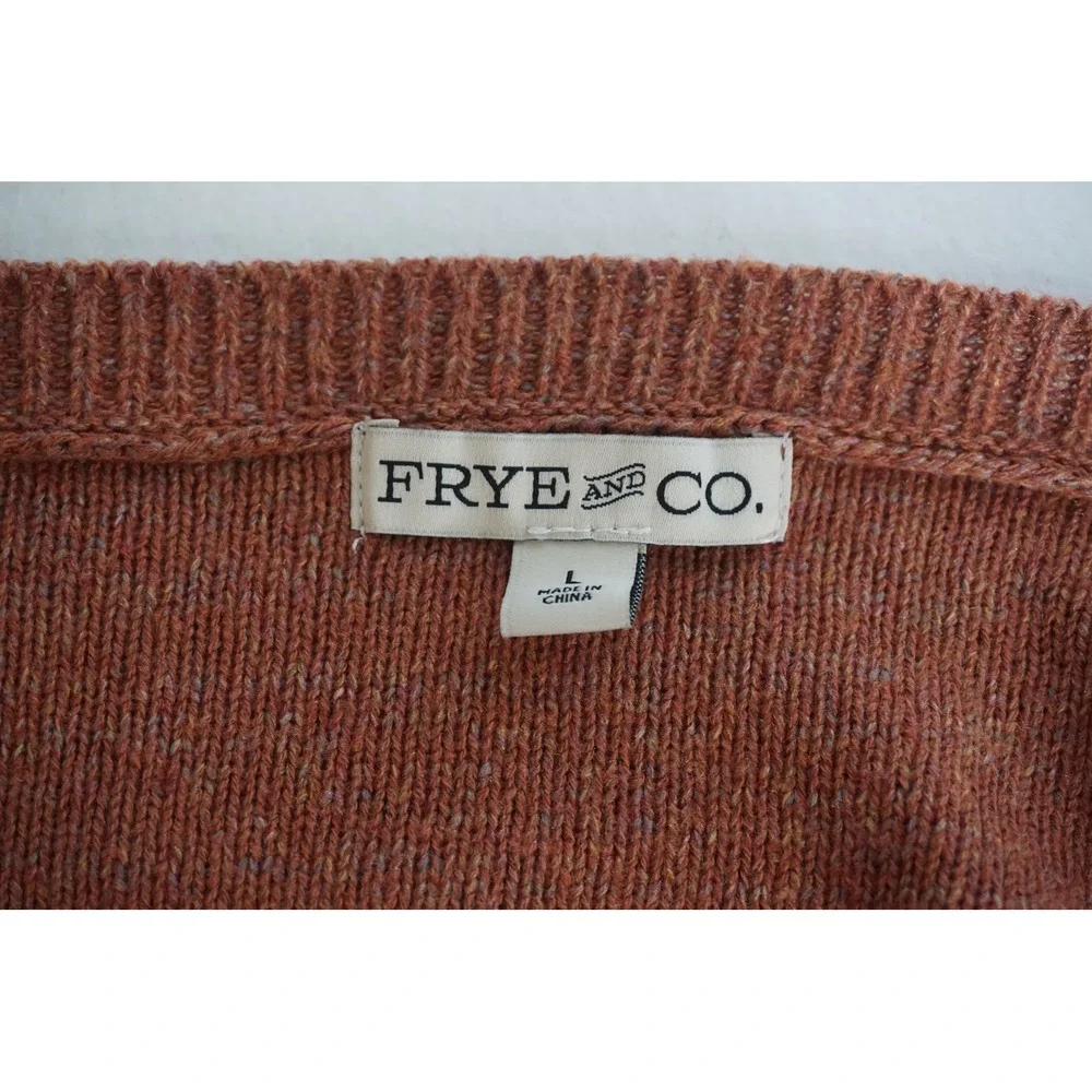 Frye and Co Womens Rust Orange Pointelle Knit V-Neck Tassel Sweater Large